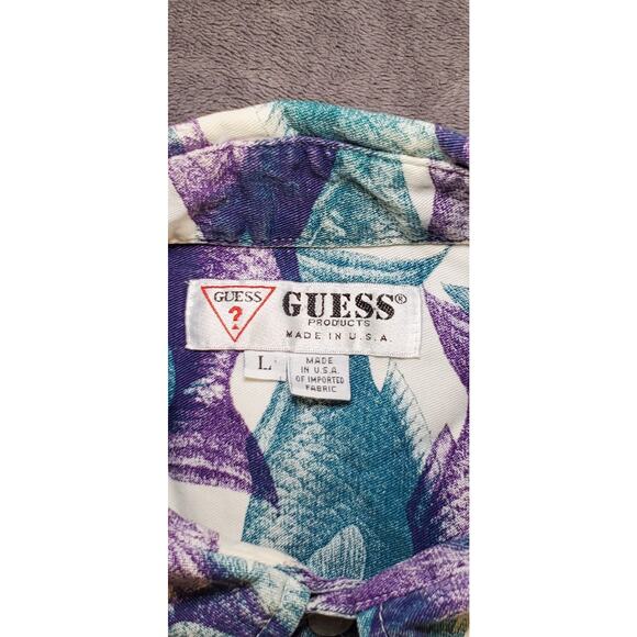 Vintage Guess Size L Hawaiian Button Up Shirt Camp Made In USA Cotton Summer C26 - Picture 5 of 8